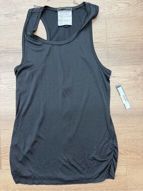 Alice + Olivia Black Racerback Tank with Side Ruched Detail